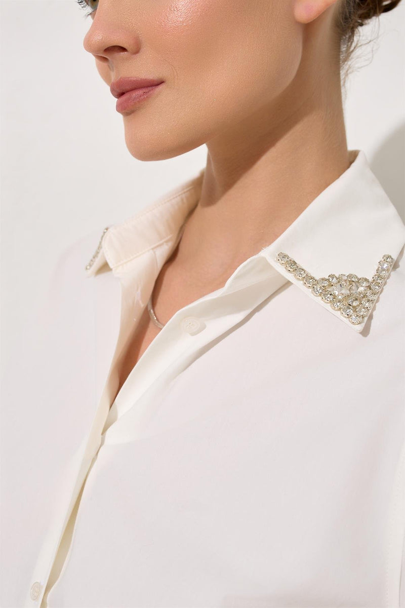 Setre Shirt With Stone And Sleeve Detail On The Collar Ecru