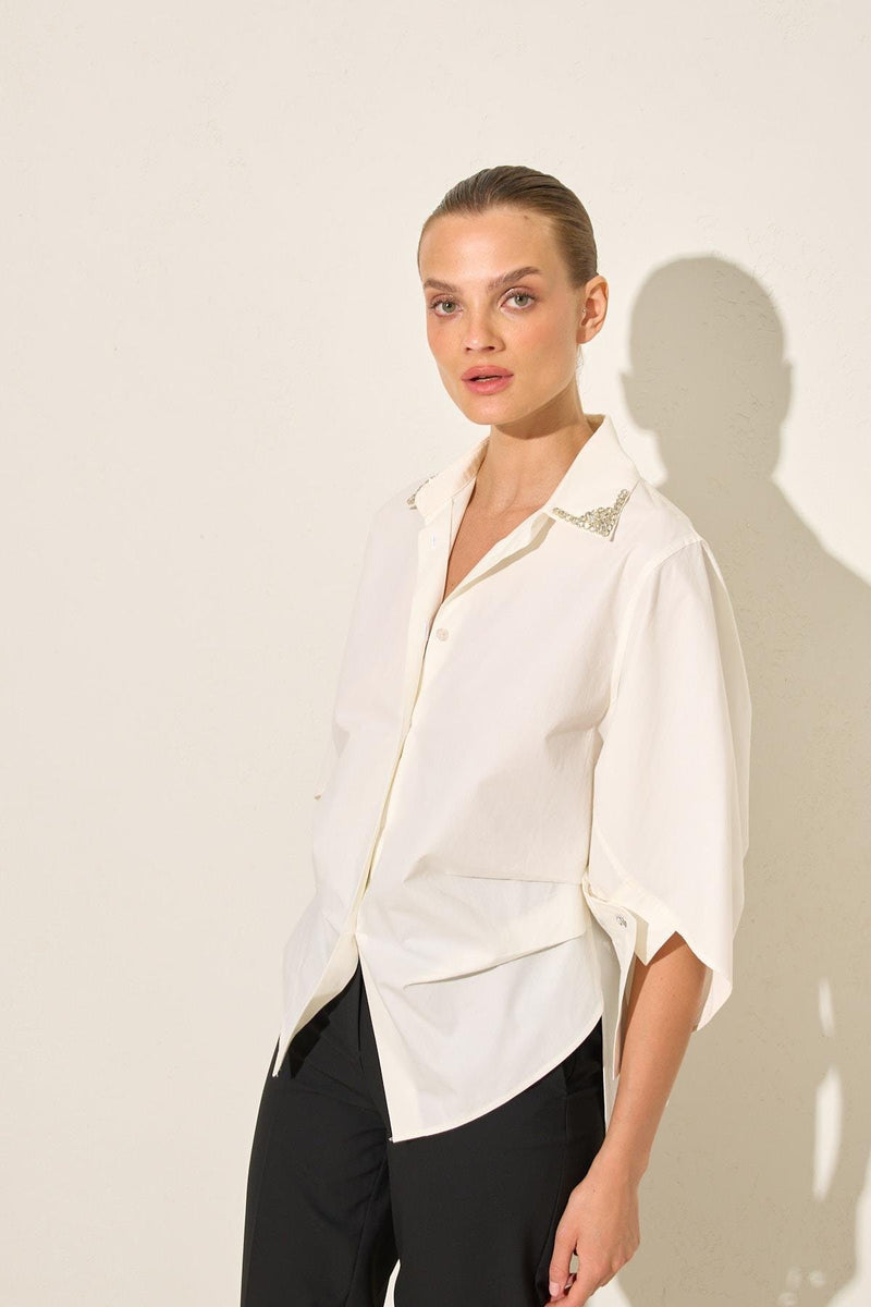 Setre Shirt With Stone And Sleeve Detail On The Collar Ecru