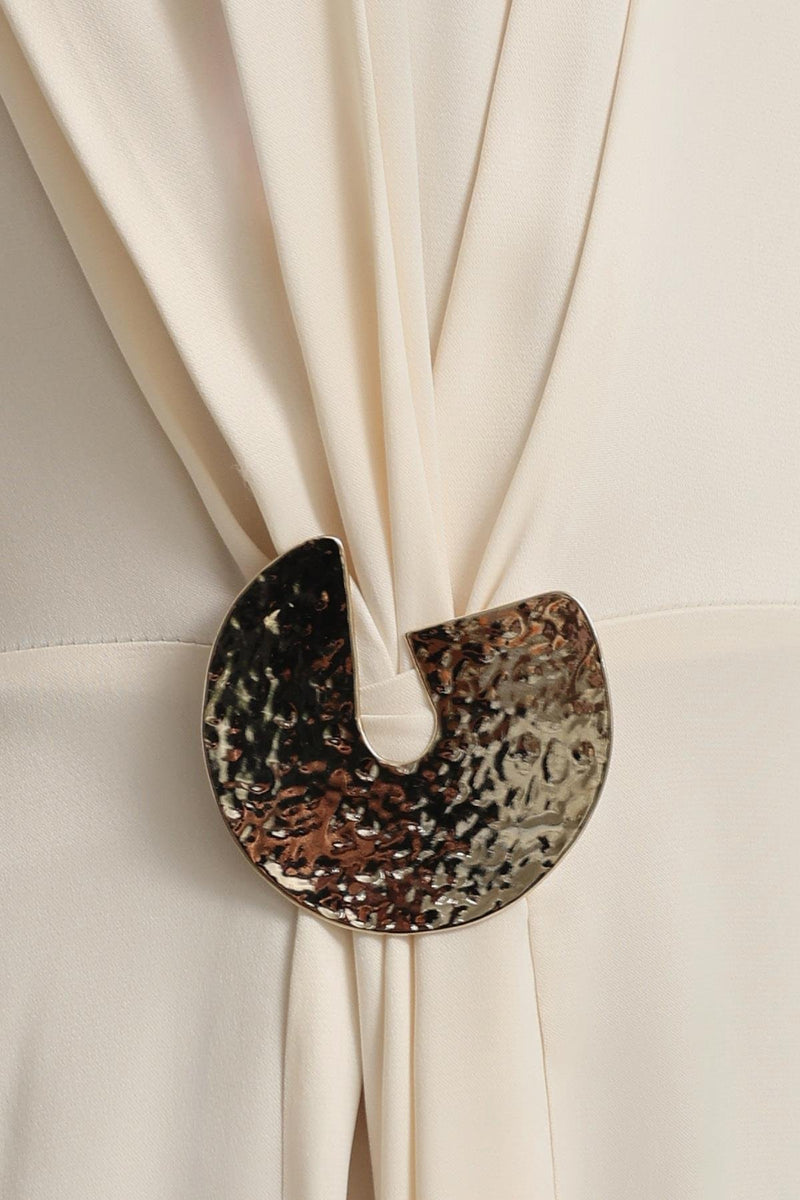 Setre Waist Buckle Detailed Turtleneck Midi Length Dress Cream