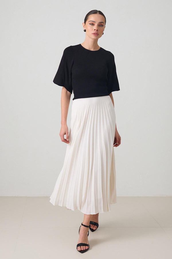 Setre High Waist Pleated Skirt Cream