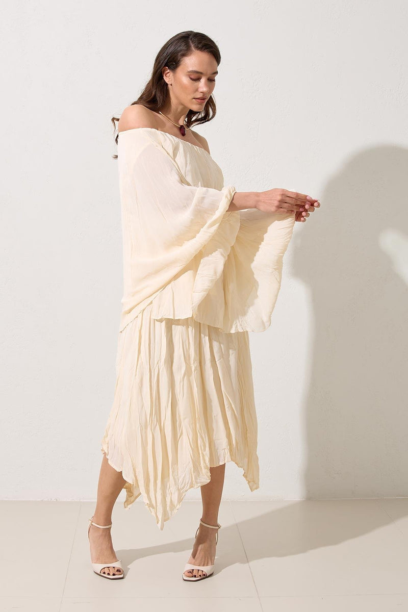 Setre Relaxed Cut Blouse Midi Length Asymmetrical Skirt Suit Cream