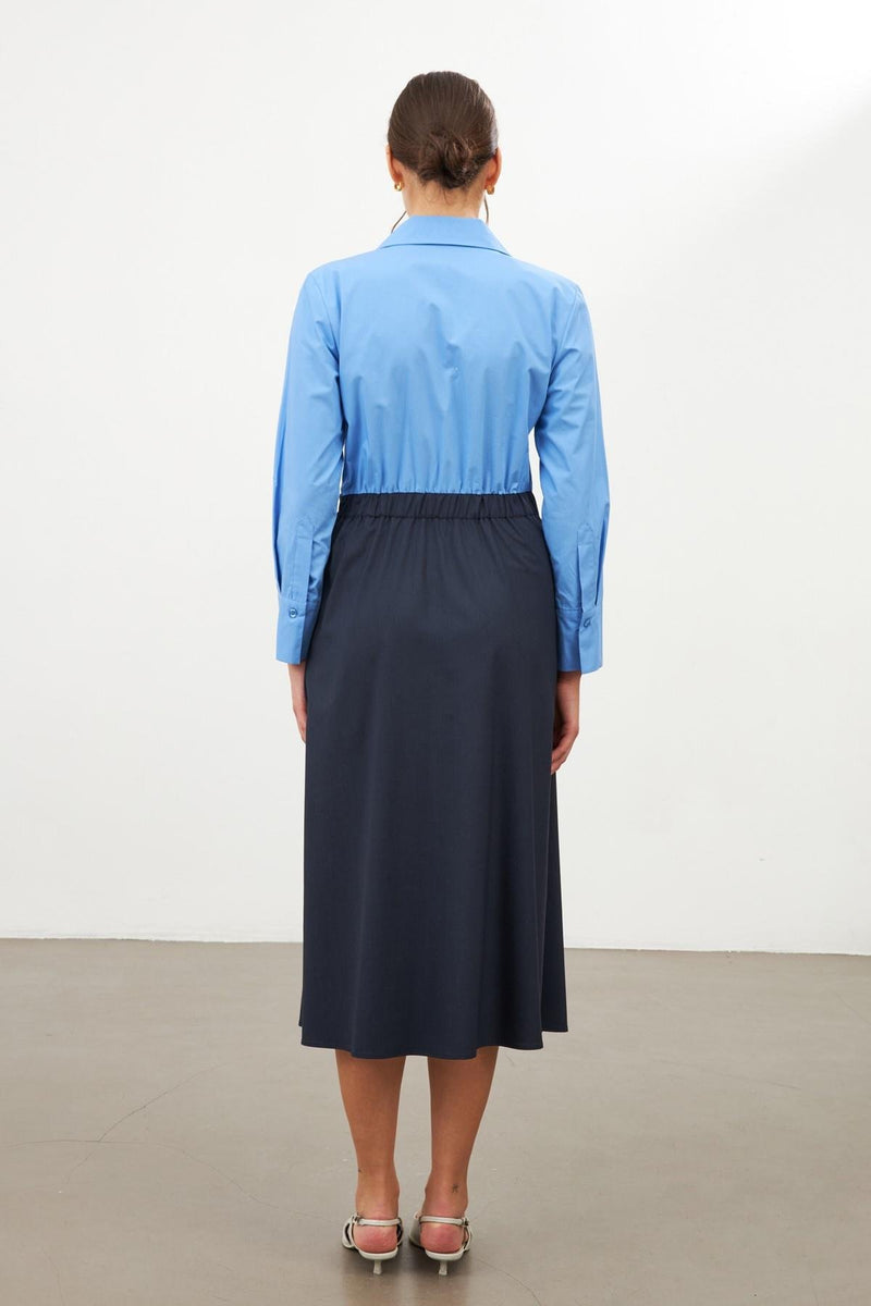 Setre Two-Toned Midi Dress Navy Blue-Blue
