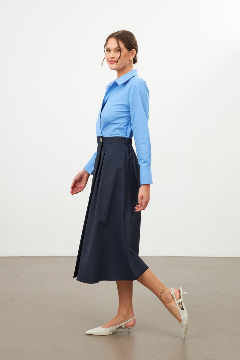 Setre Two-Toned Midi Dress Navy Blue-Blue