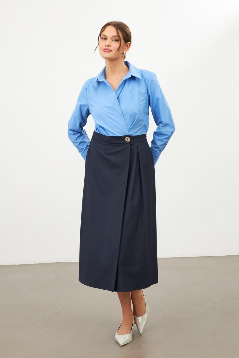 Setre Two-Toned Midi Dress Navy Blue-Blue