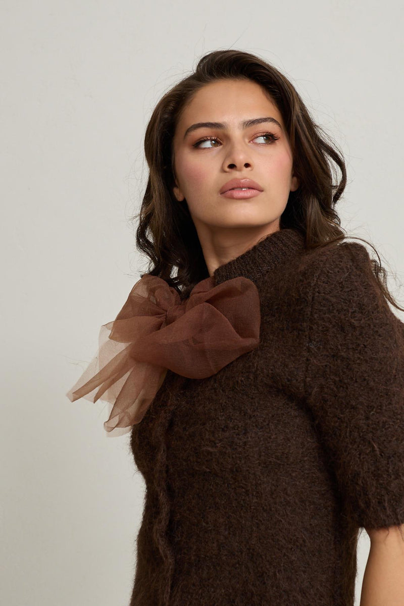 Setre Bow Detailed Short Sleeve Knitwear Light Brown