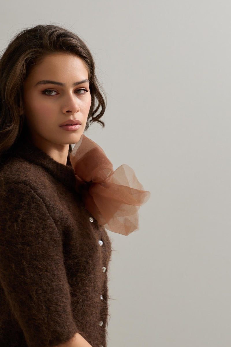 Setre Bow Detailed Short Sleeve Knitwear Light Brown