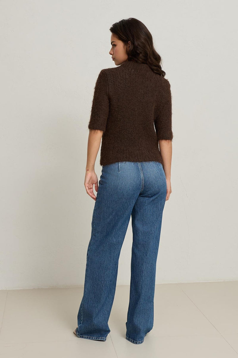 Setre Bow Detailed Short Sleeve Knitwear Light Brown