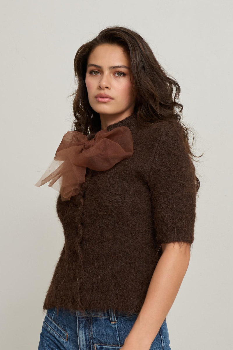 Setre Bow Detailed Short Sleeve Knitwear Light Brown