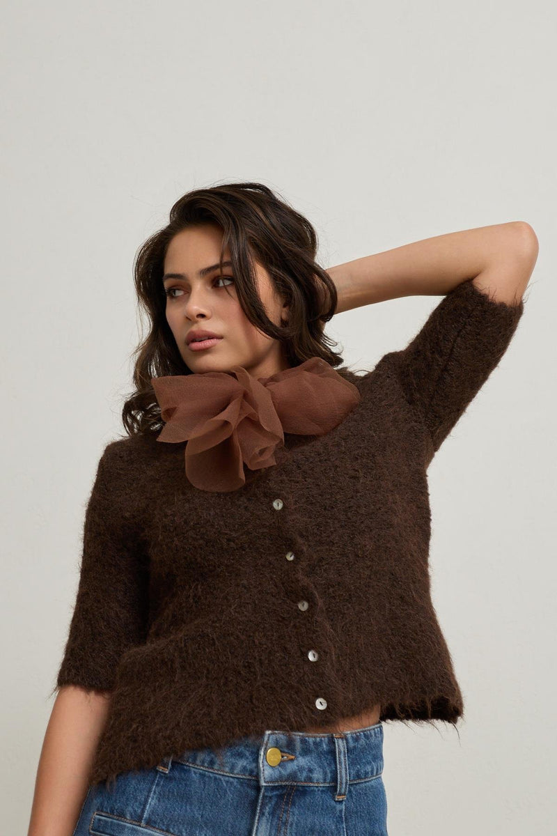 Setre Bow Detailed Short Sleeve Knitwear Light Brown