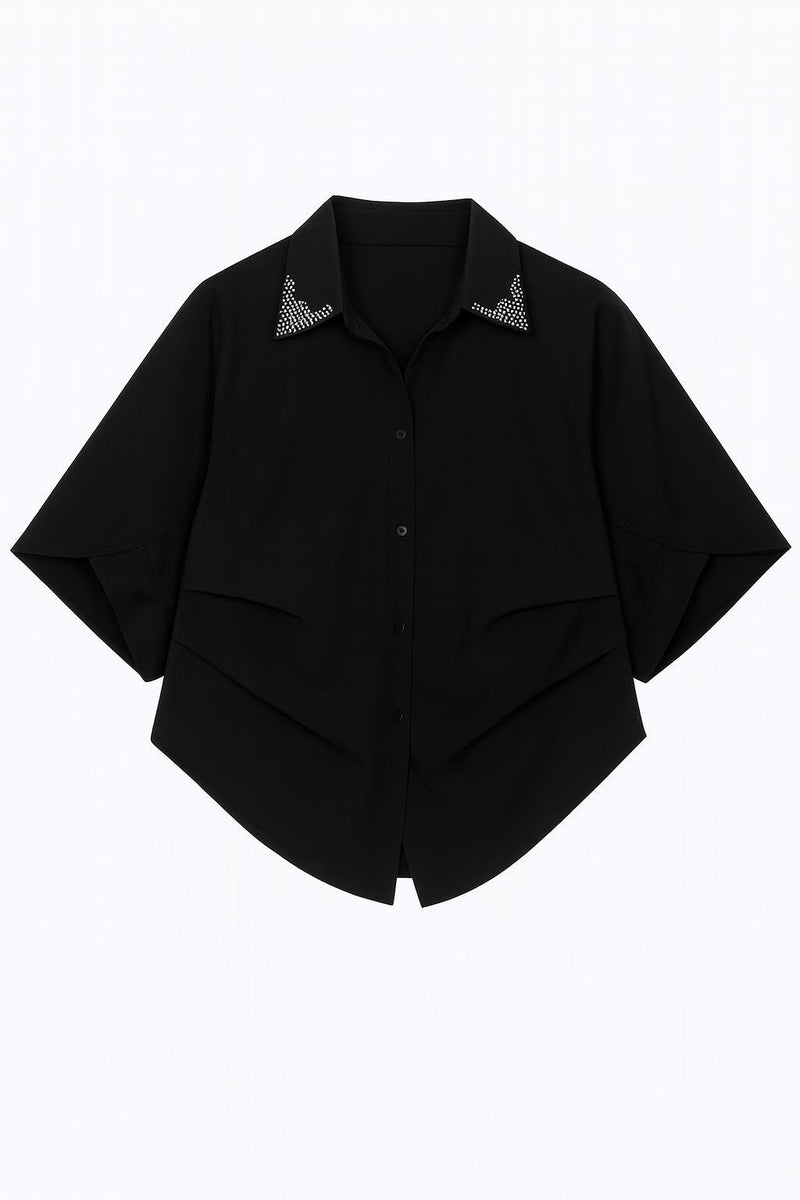 Setre Shirt With Stone And Sleeve Detail On The Collar Black