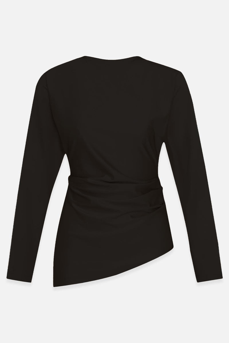 Setre Waist Accent Asymmetrical Blouse Black