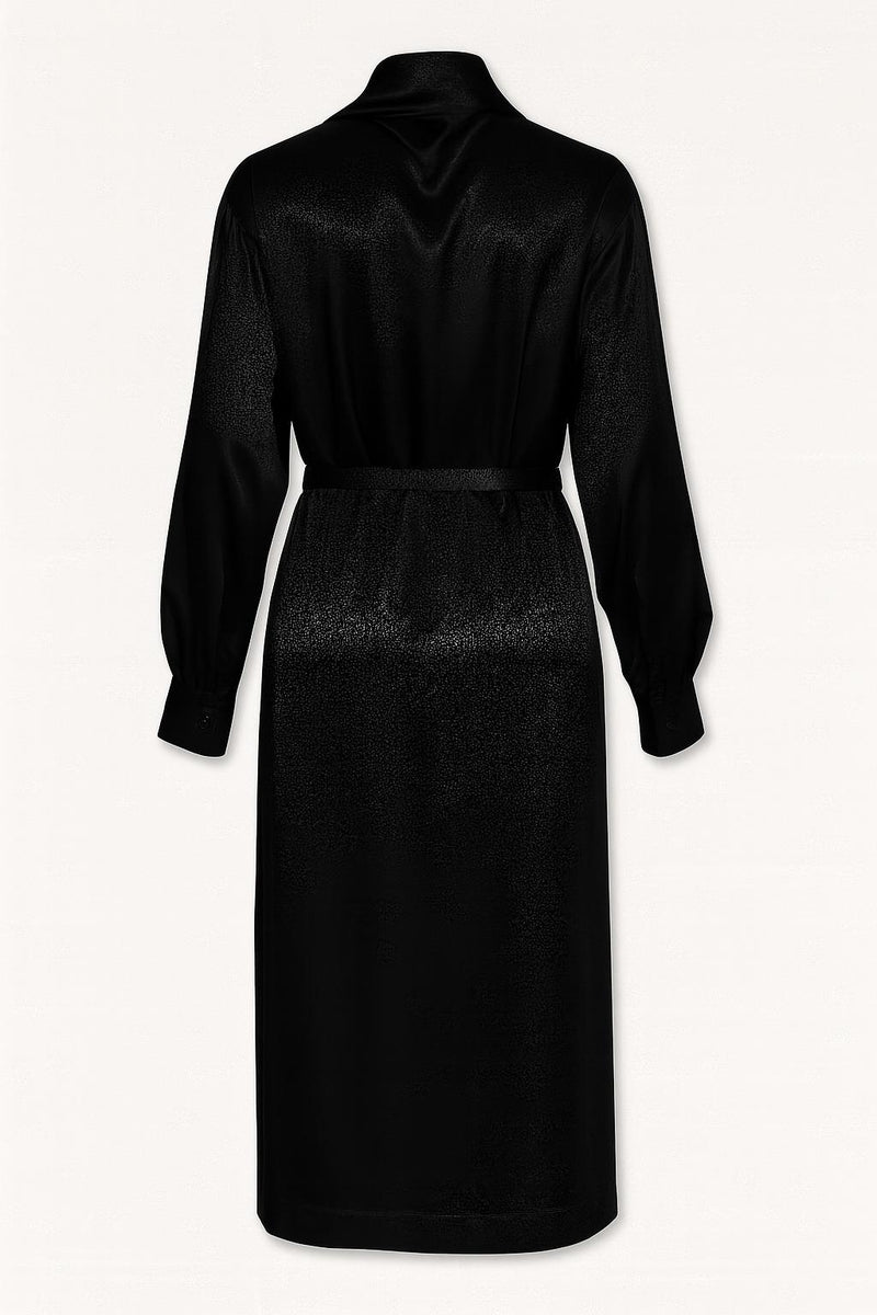 Setre Neck Detailed Waist Belted Dress Black