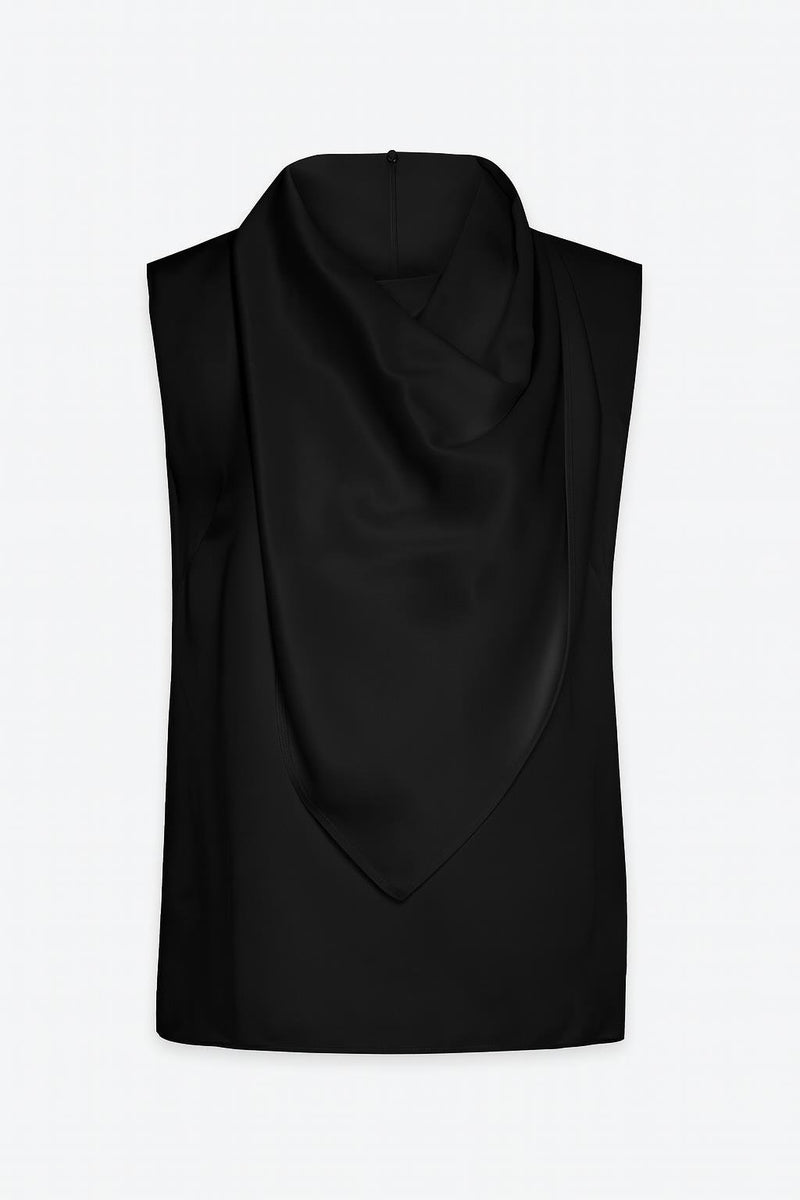 Setre Drape And Collar Detailed Sleeveless Blouse Black