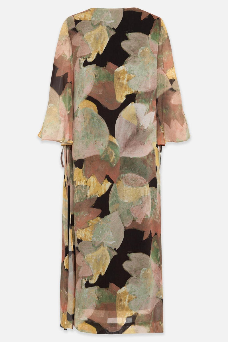 Setre Side Tie Detailed Long Sleeve Patterned Dress Black/Yellow