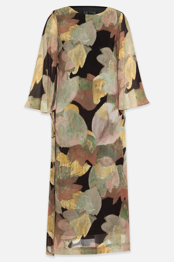 Setre Side Tie Detailed Long Sleeve Patterned Dress Black/Yellow