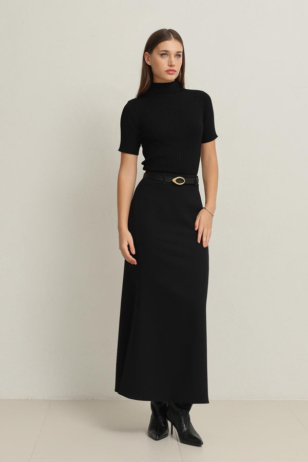 Setre Full Pattern Midi Length Skirt Black