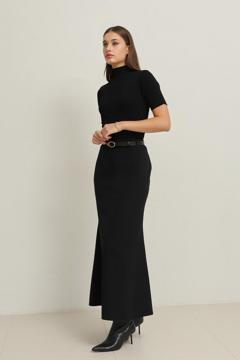 Setre Full Pattern Midi Length Skirt Black