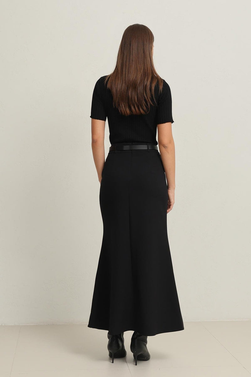 Setre Full Pattern Midi Length Skirt Black