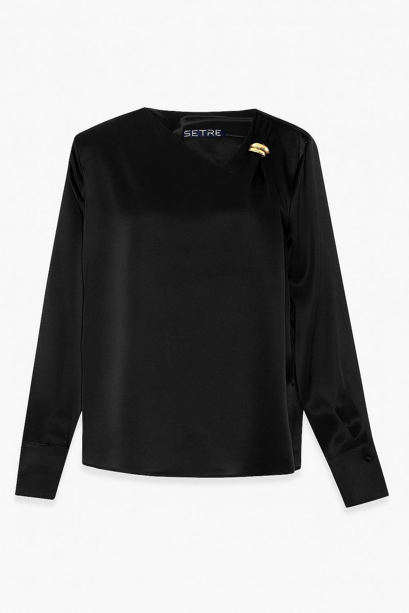Setre Collar Accessory Detailed Relaxed Cut Blouse Black