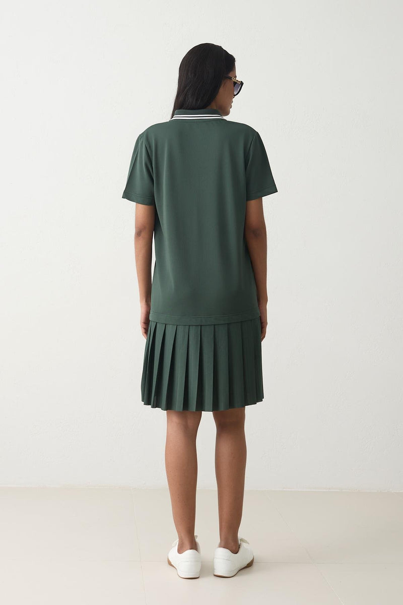 Setre Collar And Pleated Short Sleeve Dress Green