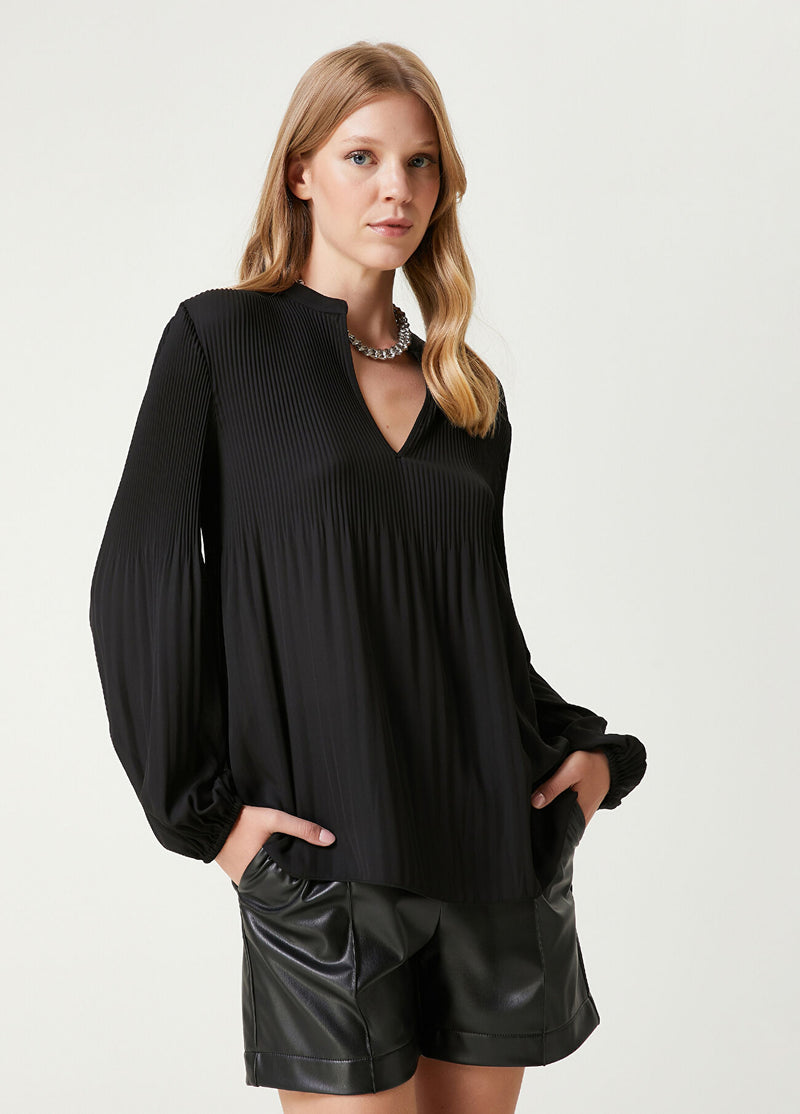 Beymen Club Pleated Chiffon Blouse Black