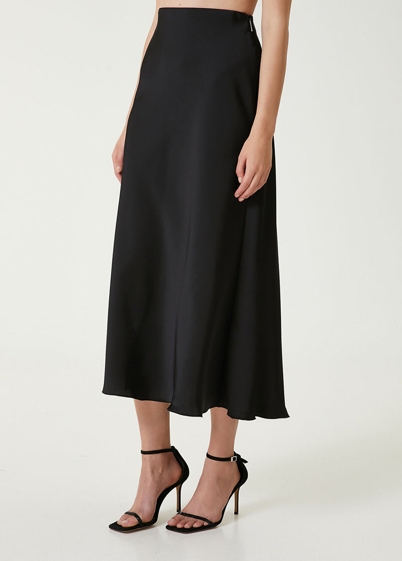 Beymen Club Midi Satin A-Line Skirt Black