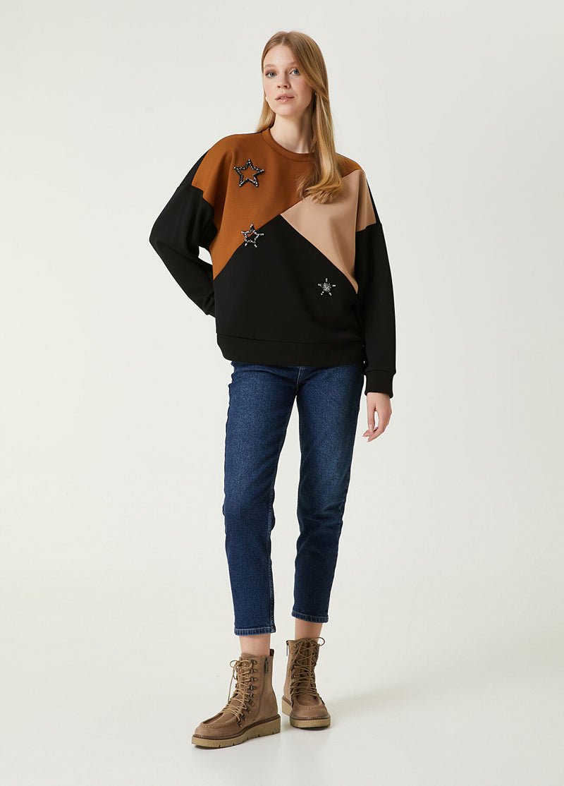 Beymen Club Colorblock Star Embroidered Sweatshirt Black