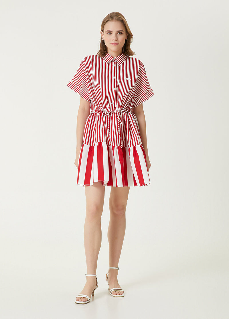 Beymen Club Striped Mini Shirt Dress Red