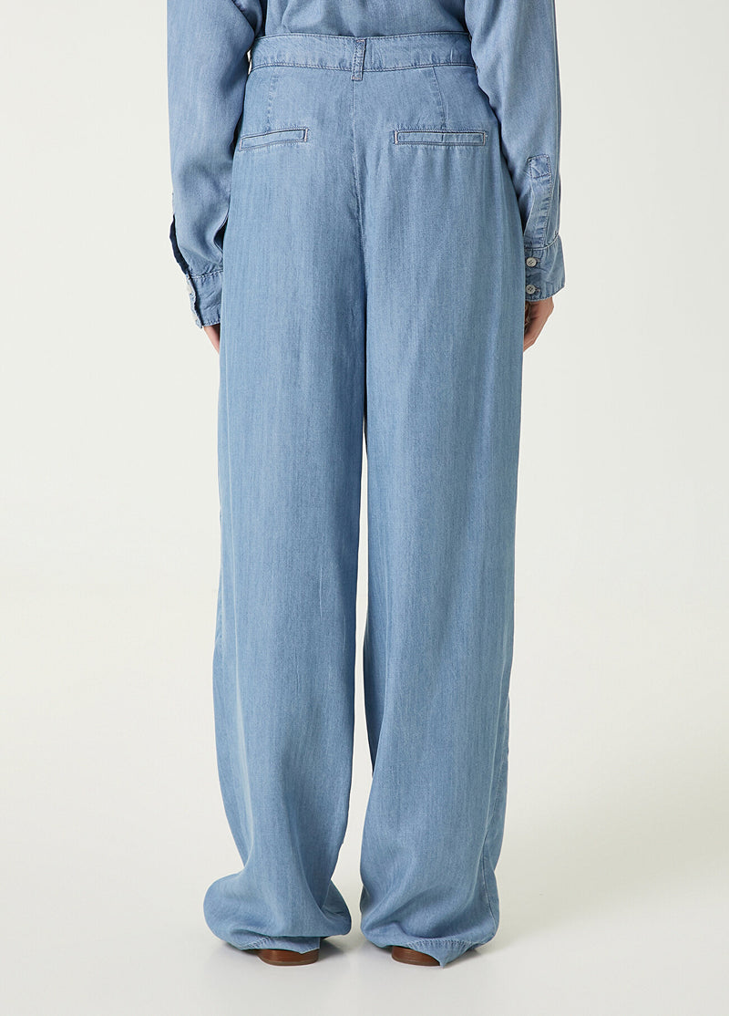 Beymen Club Denim Pleated Detail Wide Trousers Light Blue