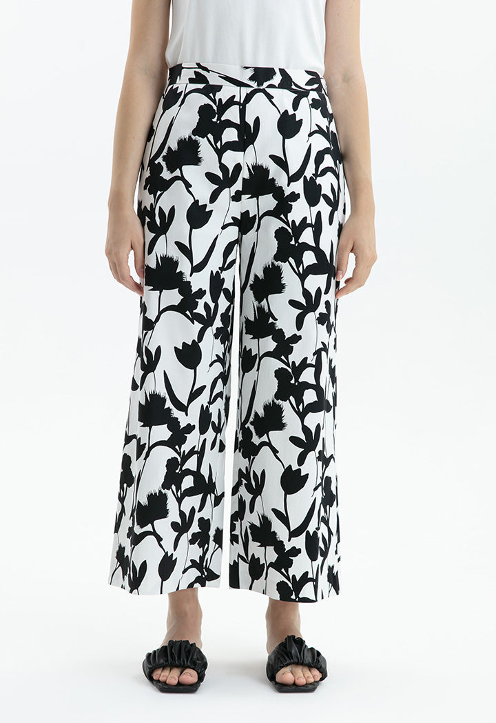 Choice Leaf Printed Two Tone Trouser Off White/Black