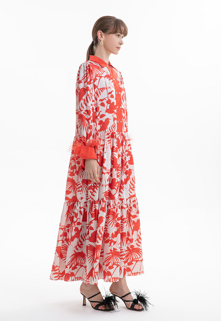 Choice Leaf Tiered Printed Maxi Dress Print