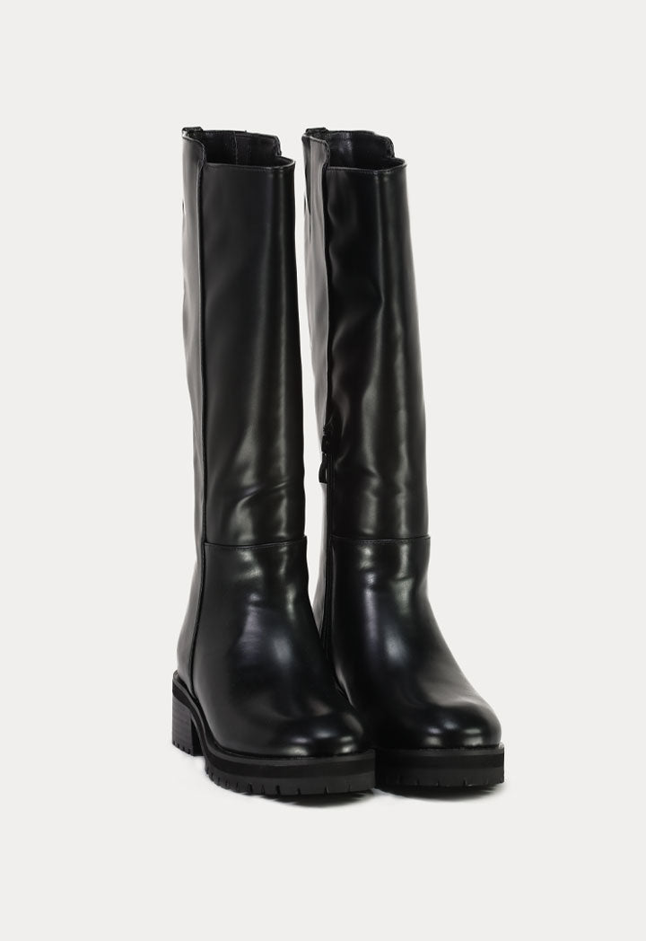 Choice High Riding Boots Side Half Zip Black