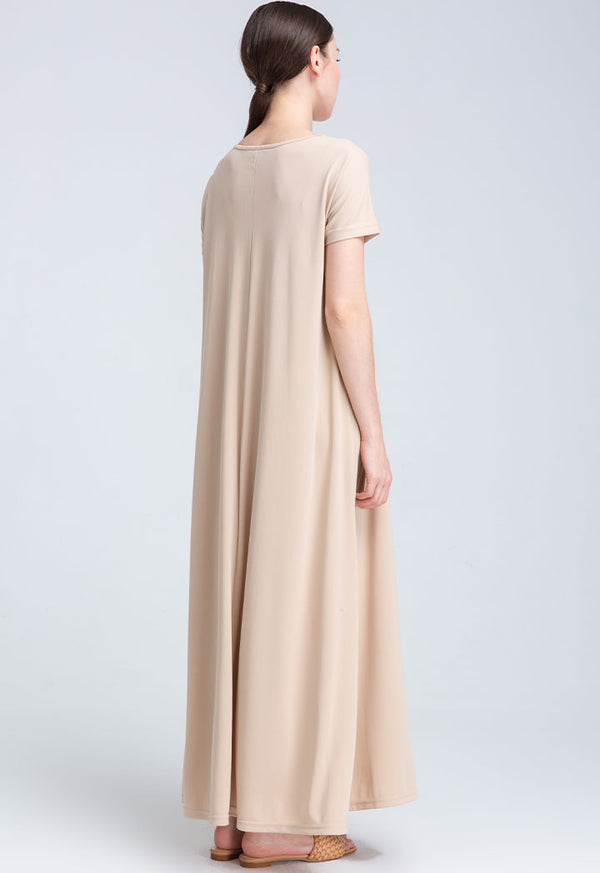 Choice Short Sleeve Maxi Dress Beige