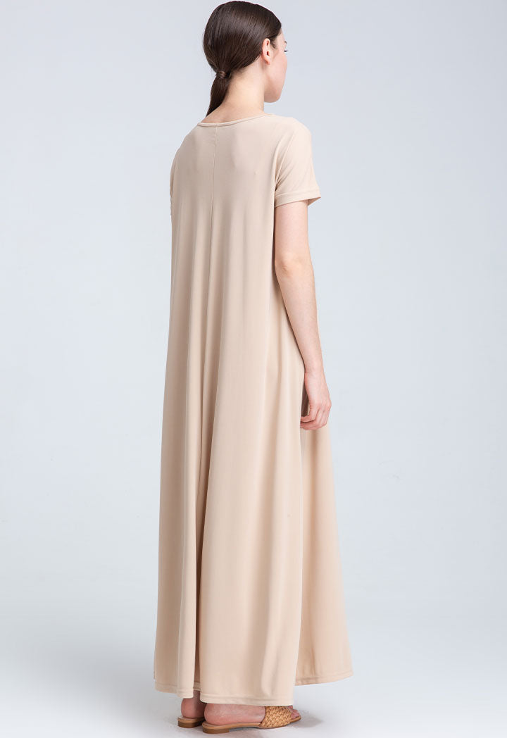 Choice Short Sleeve Maxi Dress Beige