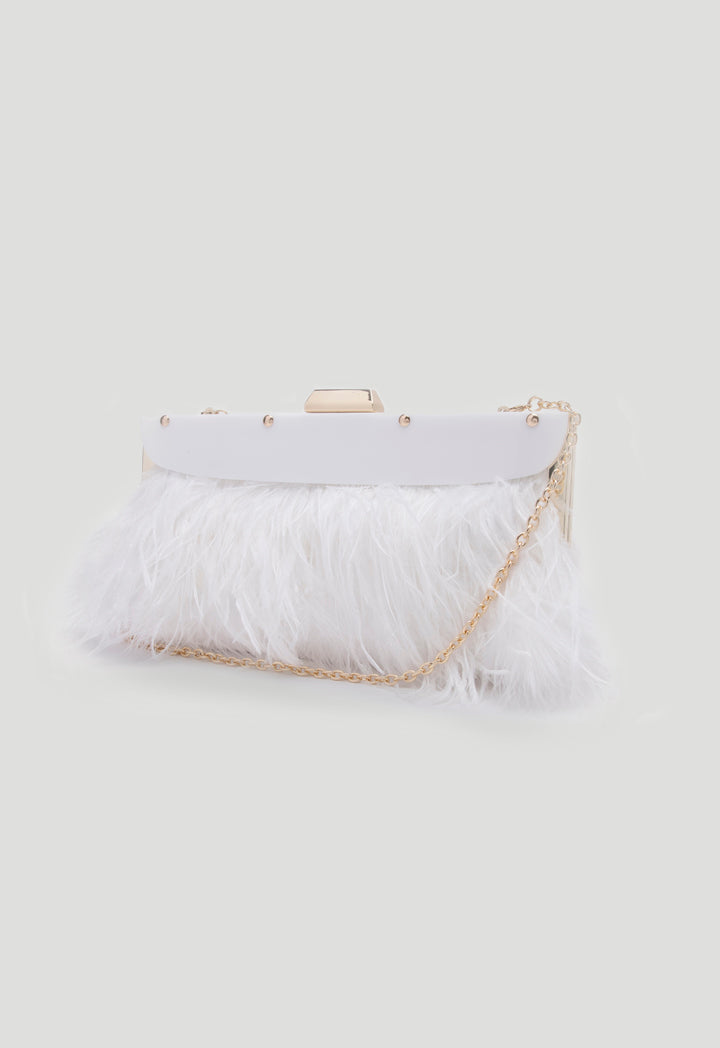 Choice Feather Trim Clutch Bag White - Wardrobe Fashion