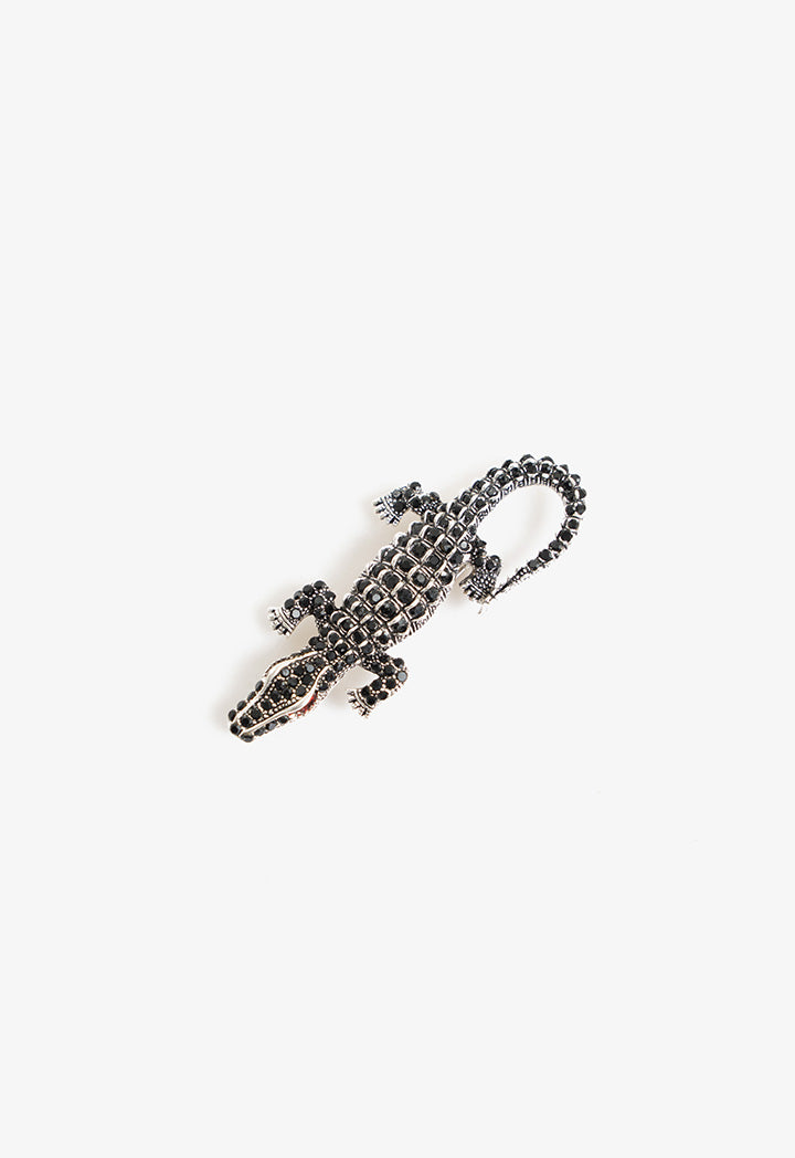 Choice Alligator Shaped Stone Brooch Black