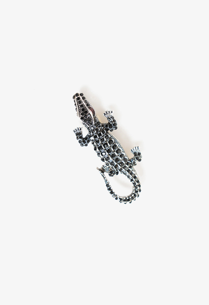 Choice Alligator Shaped Stone Brooch Black