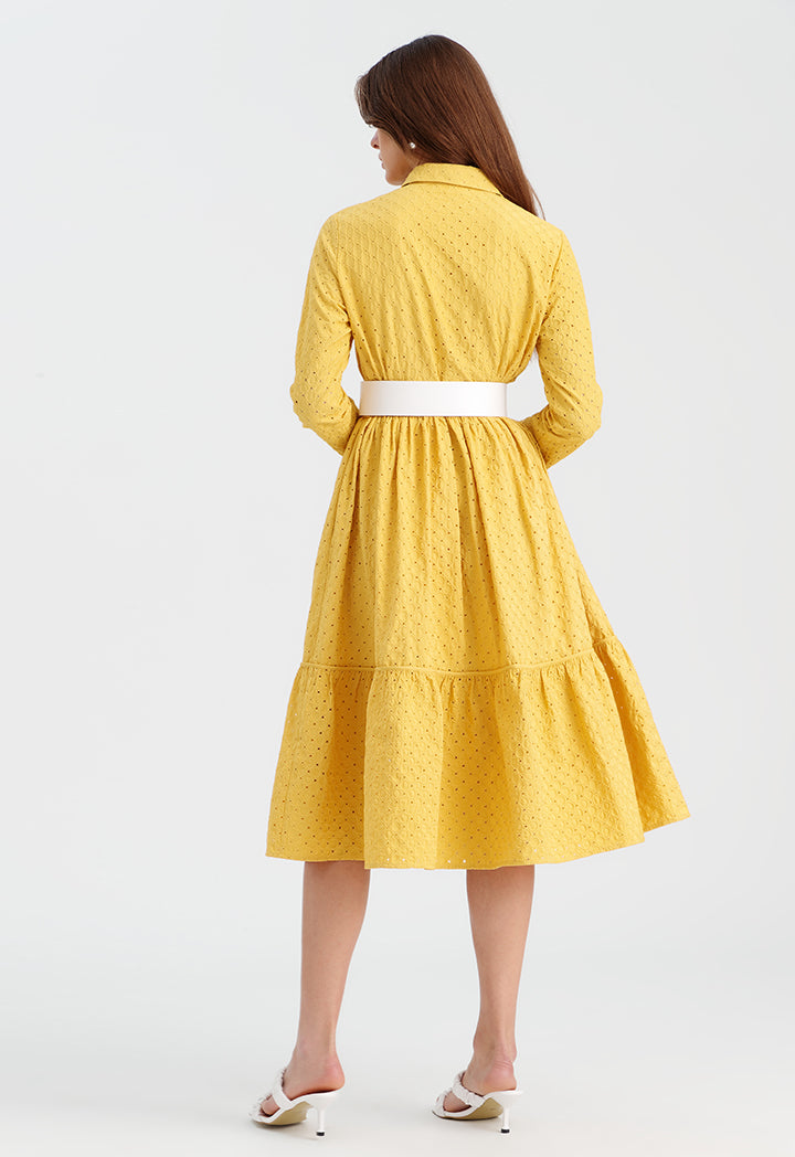 Choice Solid Schiffli Shirt Dress Yellow