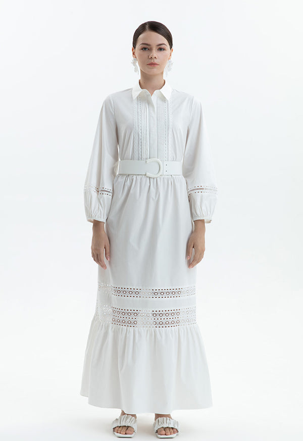 Choice Embroidered Schiffli Maxi Dress Off White