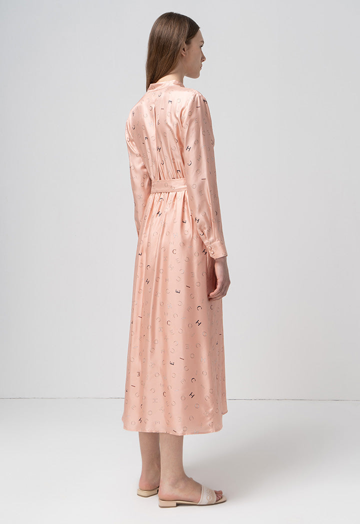 Choice Printed Monogram Belted Maxi Dress Pink