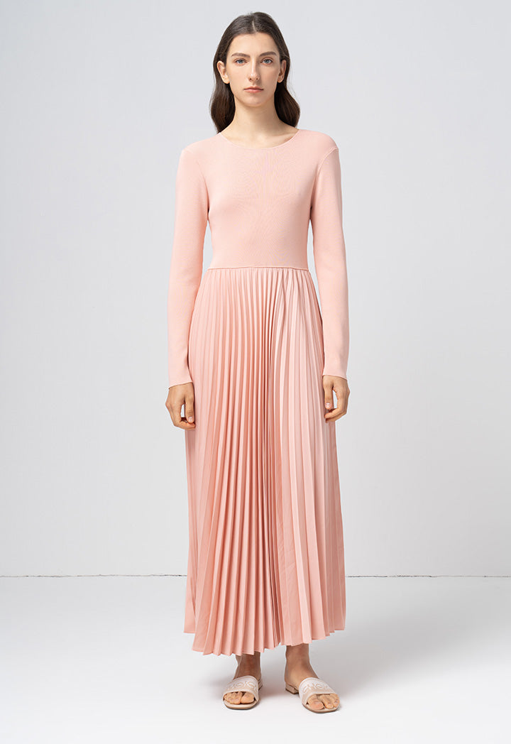 Choice Solid Pleated Maxi Dress Blush