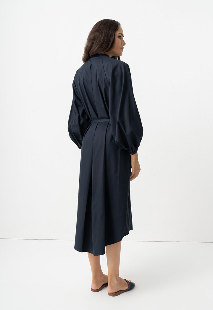 Choice Solid Oversize Belted Dress Navy