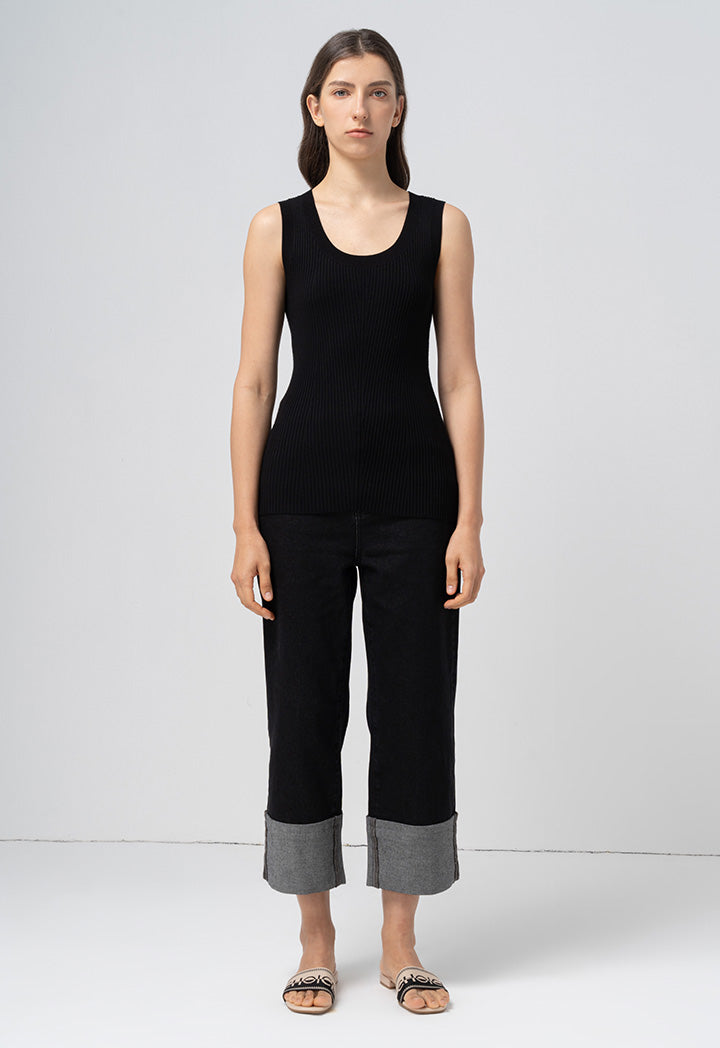 Choice Basic Ribbed Detail Knitwear Black