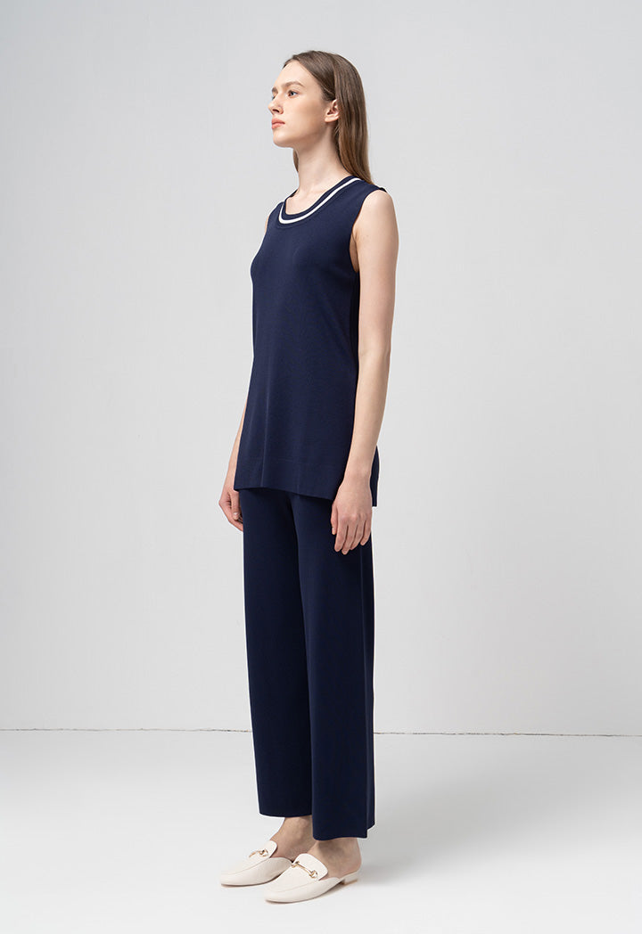 Choice Solid Sleeveless Knitted Top  Indigo