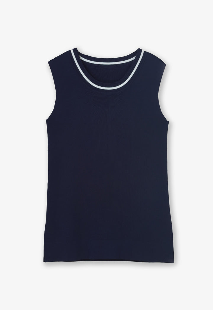 Choice Solid Sleeveless Knitted Top  Indigo