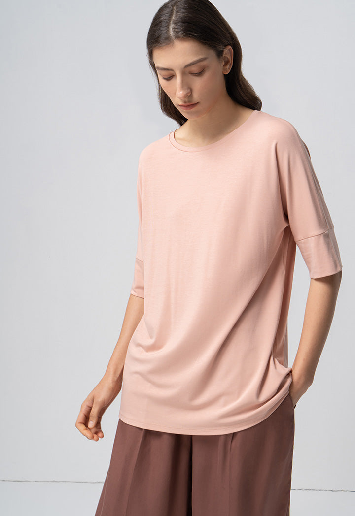 Choice Solid Short Sleeves Blouse Blush