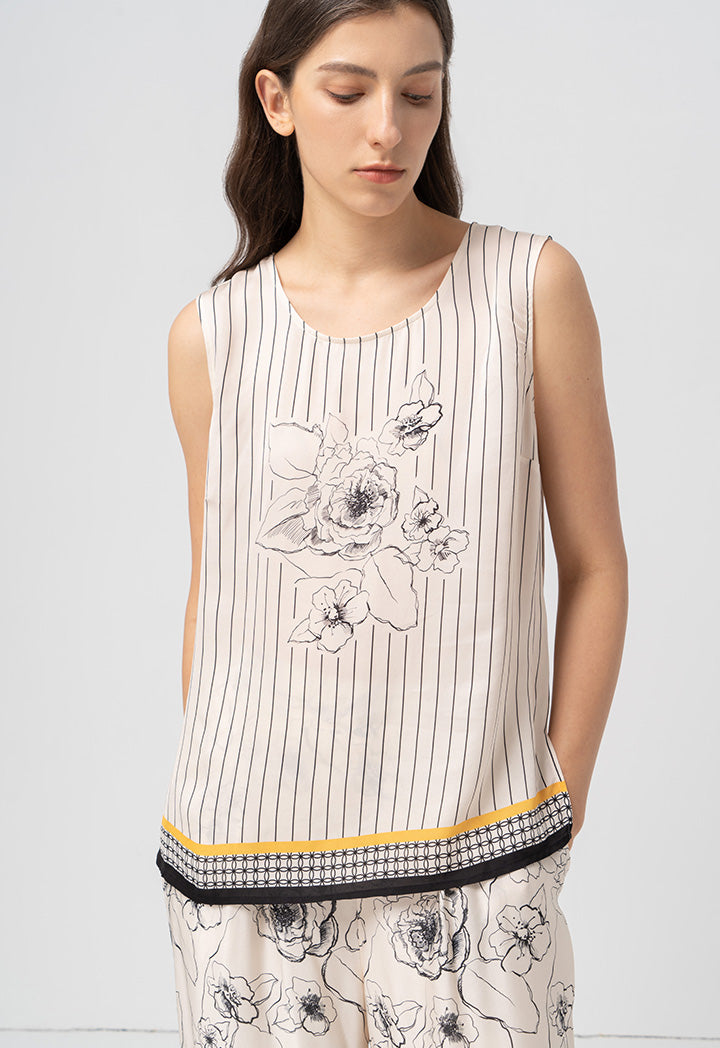 Choice Sleeveless Printed Striped T-Shirt Print