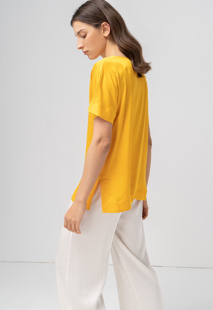 Choice Oversized Short Sleeves Solid T-Shirt Yellow