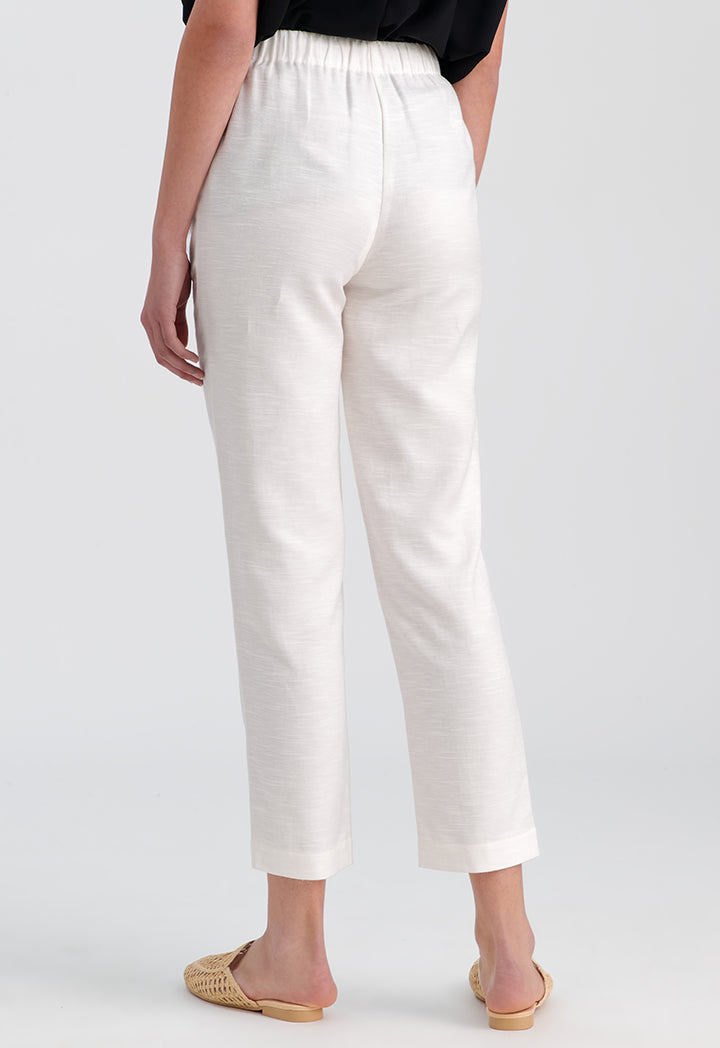 Choice Elasticated Waistband Solid Linen Trouser Off White