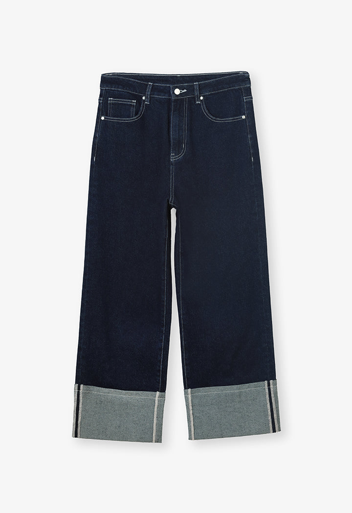 Choice Folded Wide Legs Denim Trouser Blue